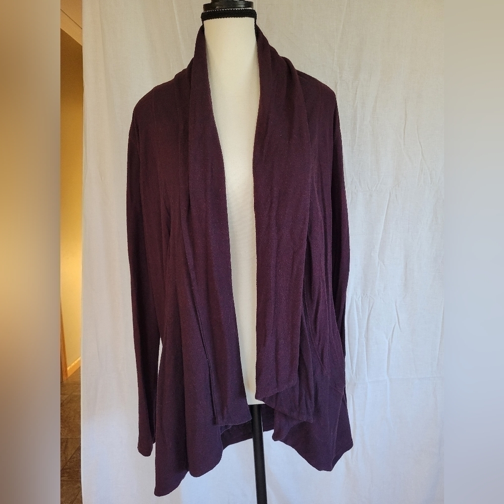August Mist (stitchfix) eggplant long sleeve open front waterfall cardigan S